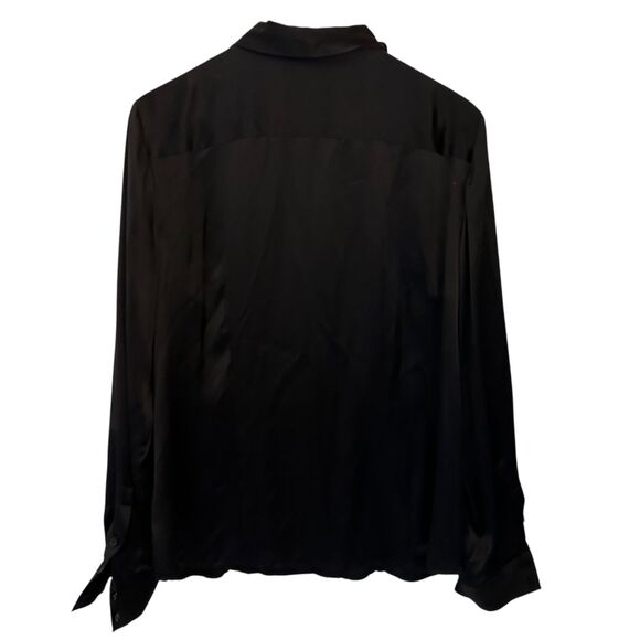 Talbots Black 100% Silk Shiny Button Up Long Sleeve Blouse Size M - Picture 2 of 6